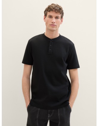 Tom Tailor Ανδρική Μπλούζα Henley T-Shirt With Texture 1040876-29999 Μαύρο