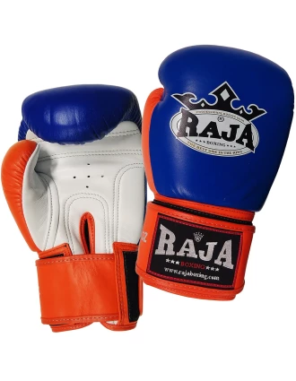 Boxing Gloves RAJA Genuine Leather RBGV-1 Triple Color - Blue / Orange / White