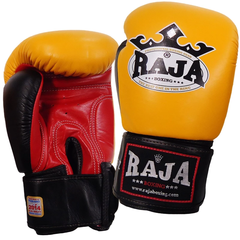 Boxing Gloves RAJA Genuine Leather RBGV-1 Triple Color - Yellow / Black / Red