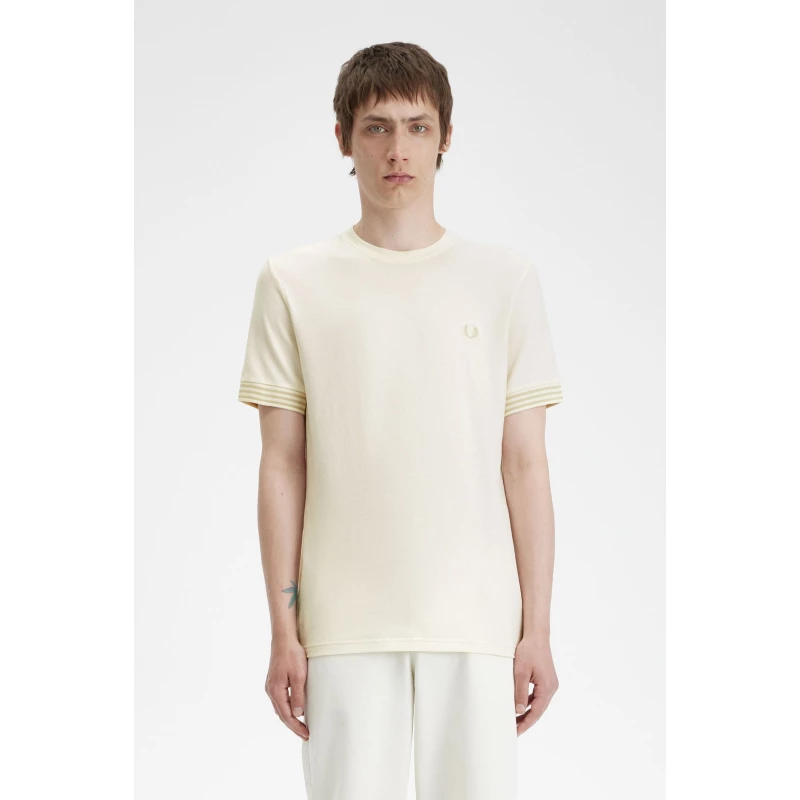 Fred Perry Ανδρική Μπλούζα Striped Cuff Pique T-Shirt M7707-560 Εκρού