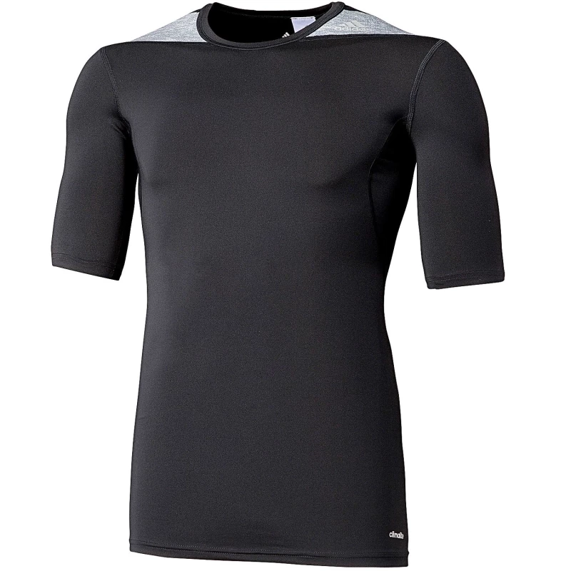 d82011 t shirt adidas techfit base black grey front 5 tobros.gr