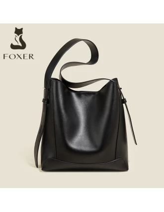 Δερμάτινη Γυναικεία Τσάντα Shopper ‘Ωμου Foxer 9136015F μαύρο