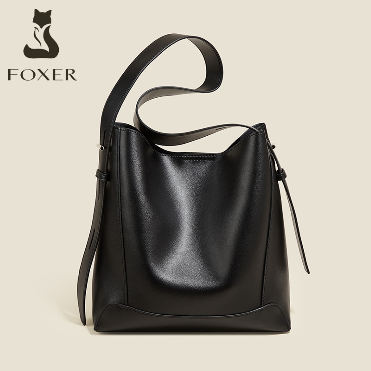 Δερμάτινη Γυναικεία Τσάντα Shopper ‘Ωμου Foxer 9136015F μαύρο