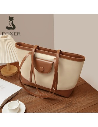 Δερμάτινη Γυναικεία Τσάντα Shopper  Ωμου Foxer 9151041F μπέζ/καφέ