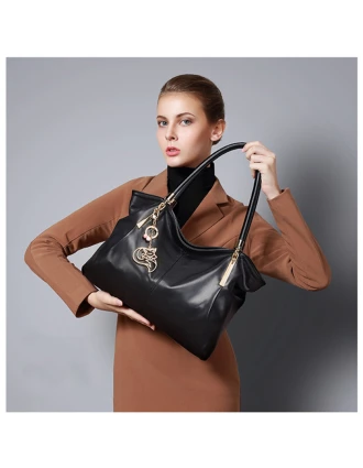 Δερμάτινη Γυναικεία Τσάντα Shopper ‘Ωμου Foxer 958136F μαύρο