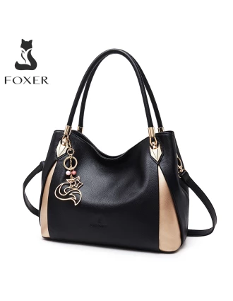 Δερμάτινη Γυναικεία Τσάντα Shopper ‘Ωμου Foxer 987001F μαύρο