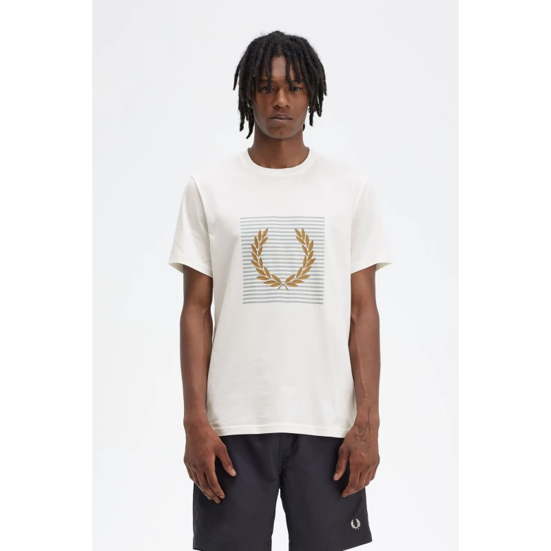 Fred Perry Ανδρική Μπλούζα Striped Laurel Wreath T-Shirt M7832-129 Λευκό