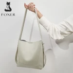 Δερμάτινη Γυναικεία Τσάντα Shopper ‘Ωμου Foxer 9136015F άσπρο