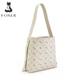 Δερμάτινη Γυναικεία Τσάντα Shopper ‘Ωμου Foxer 9136015F κρέμ