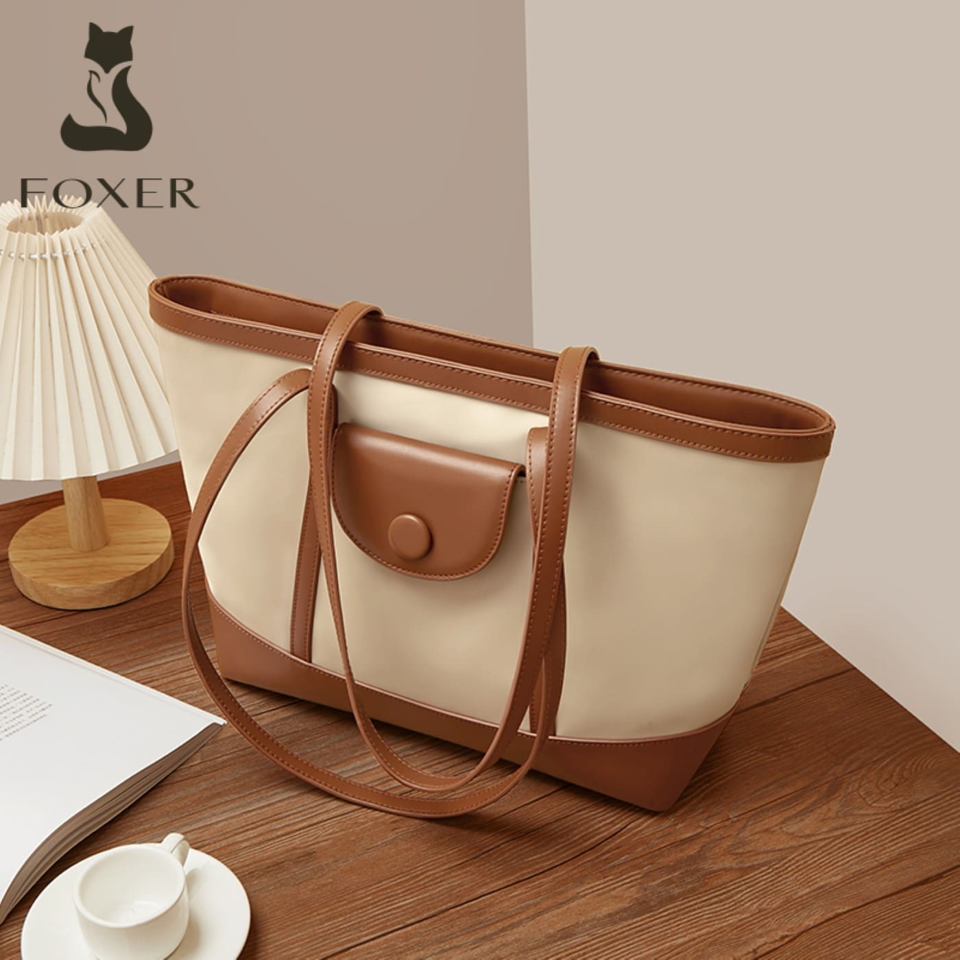 Γυναικεία Τσάντα Shopper  Ωμου Foxer 9151041F μπέζ/καφέ