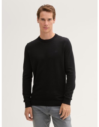 Tom Tailor Ανδρικό Πουλόβερ Basic Knitted Sweater 1038426-29999 Μαύρο