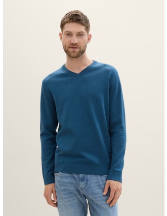 Tom Tailor Ανδρικό Πλεκτό V-Neck Pullover 1039806-36295 Πετρόλ